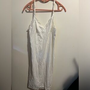 White Lace Trim Satin Slip Dress